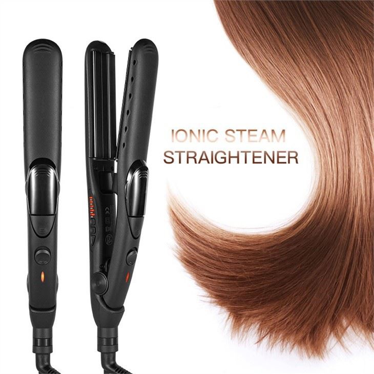 Temperature control steam hair straightener